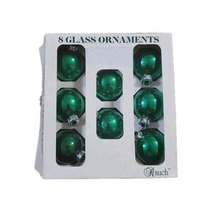 Vintage Rauch Green Glass Christmas Ornaments 1.75" Set of 8